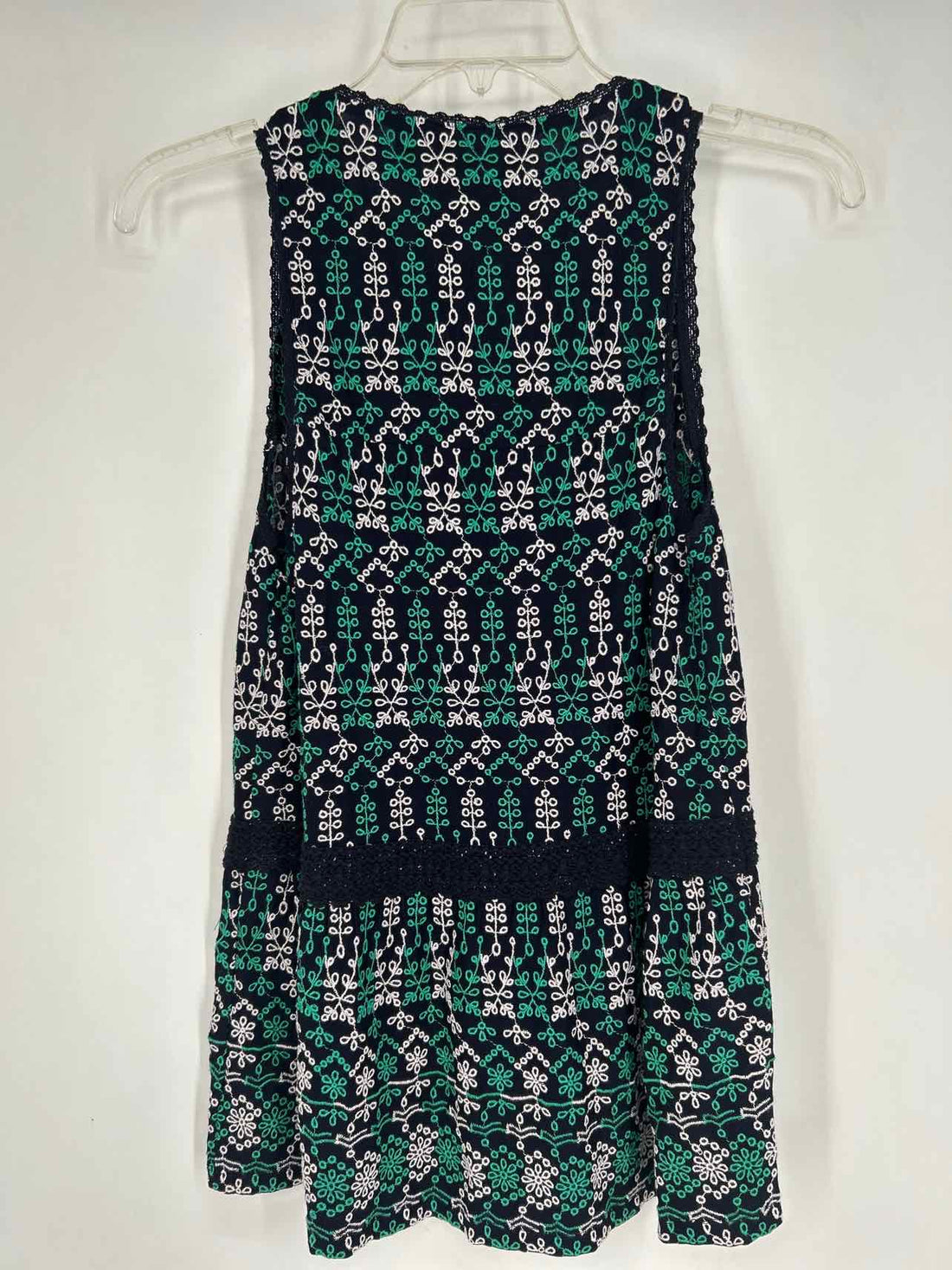 Maeve Size XS Navy White & Green Eyelet Sleeveless