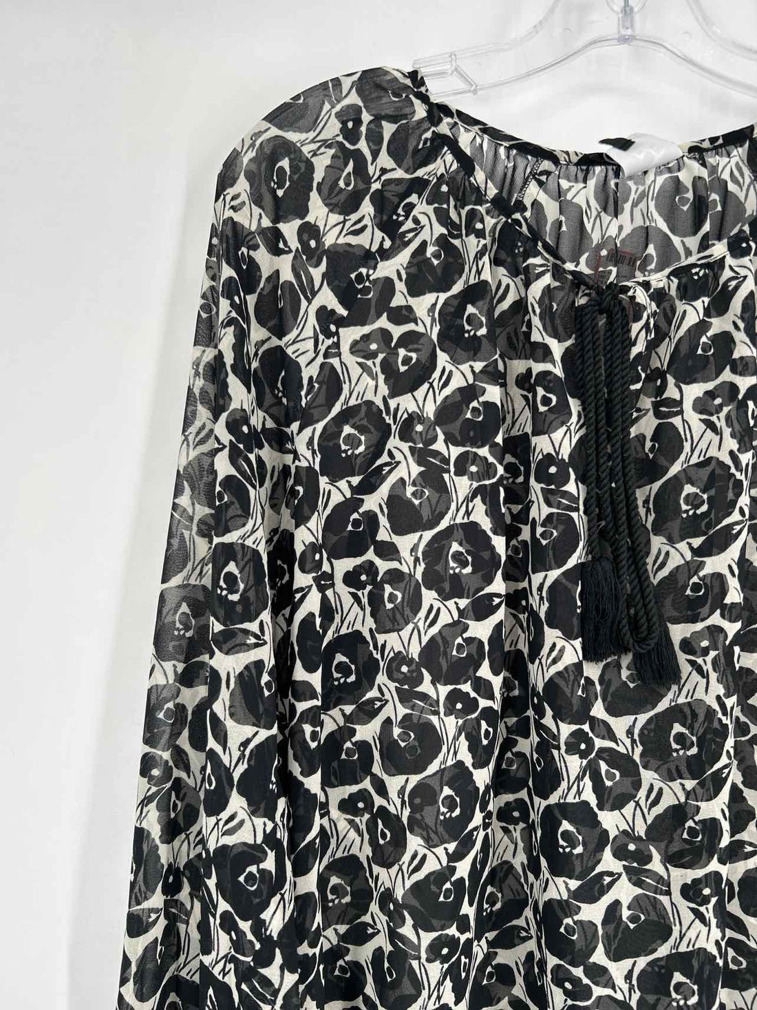 Cabi Size L Black & White Sheer Long Sleeve