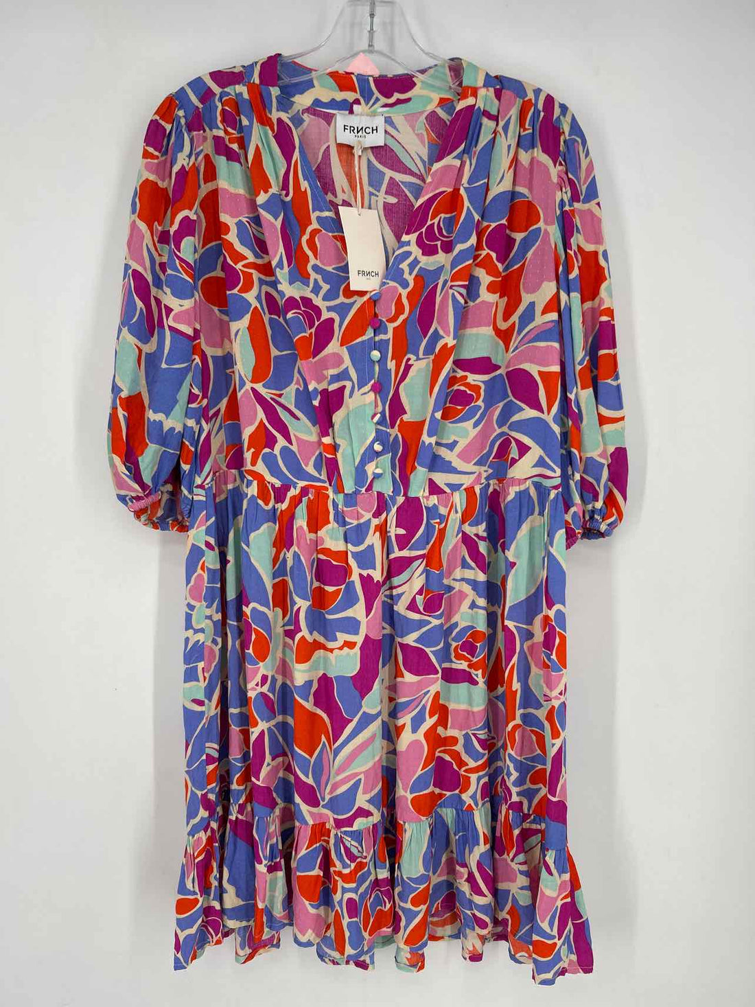 Frnch Size L Cream Multi Color Print NWT Dress