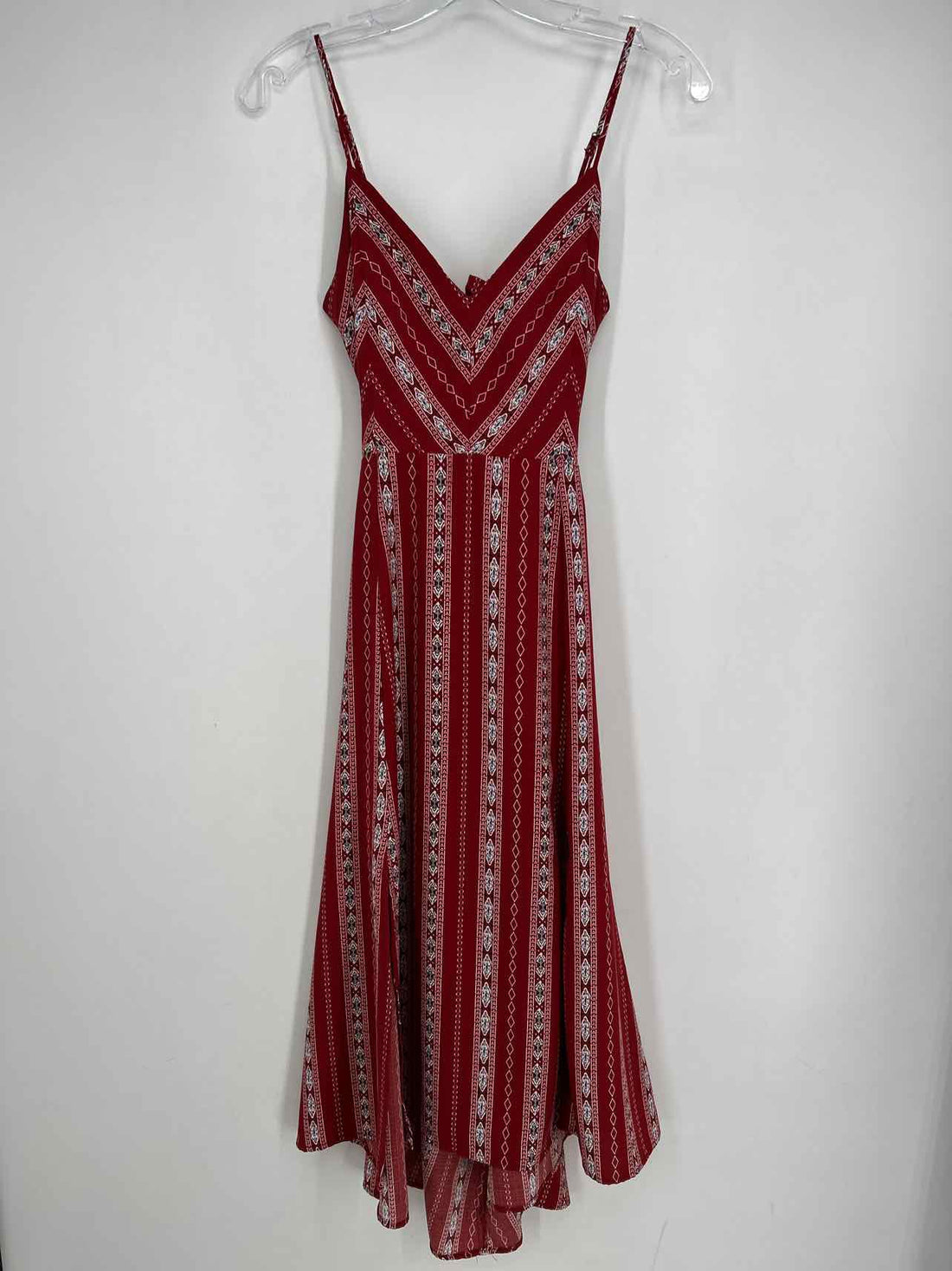 Lumiere Size M Dark Red & White Print Dress