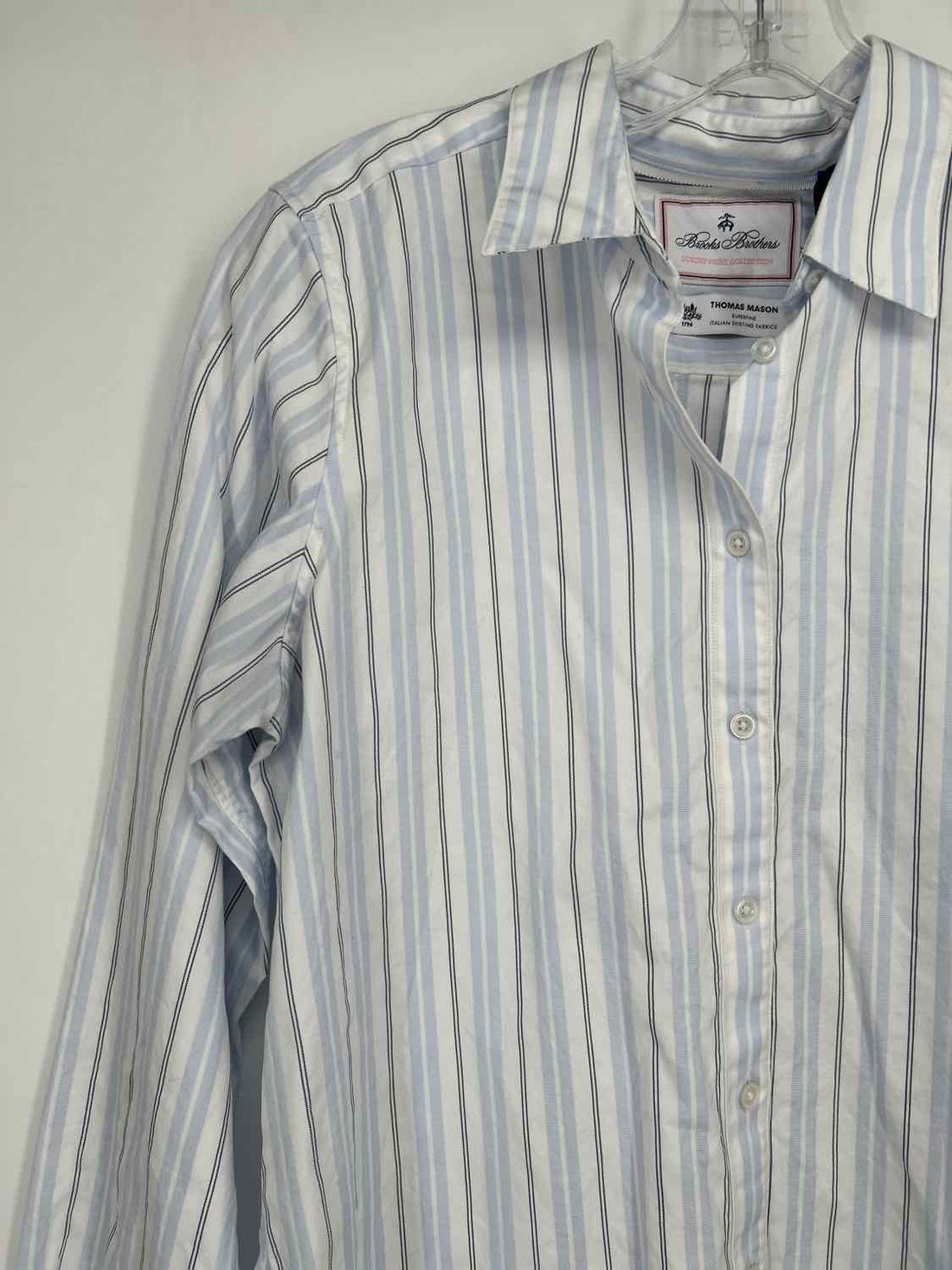 Brooks Brothers Size 8 White & Blue Striped Long Sleeve