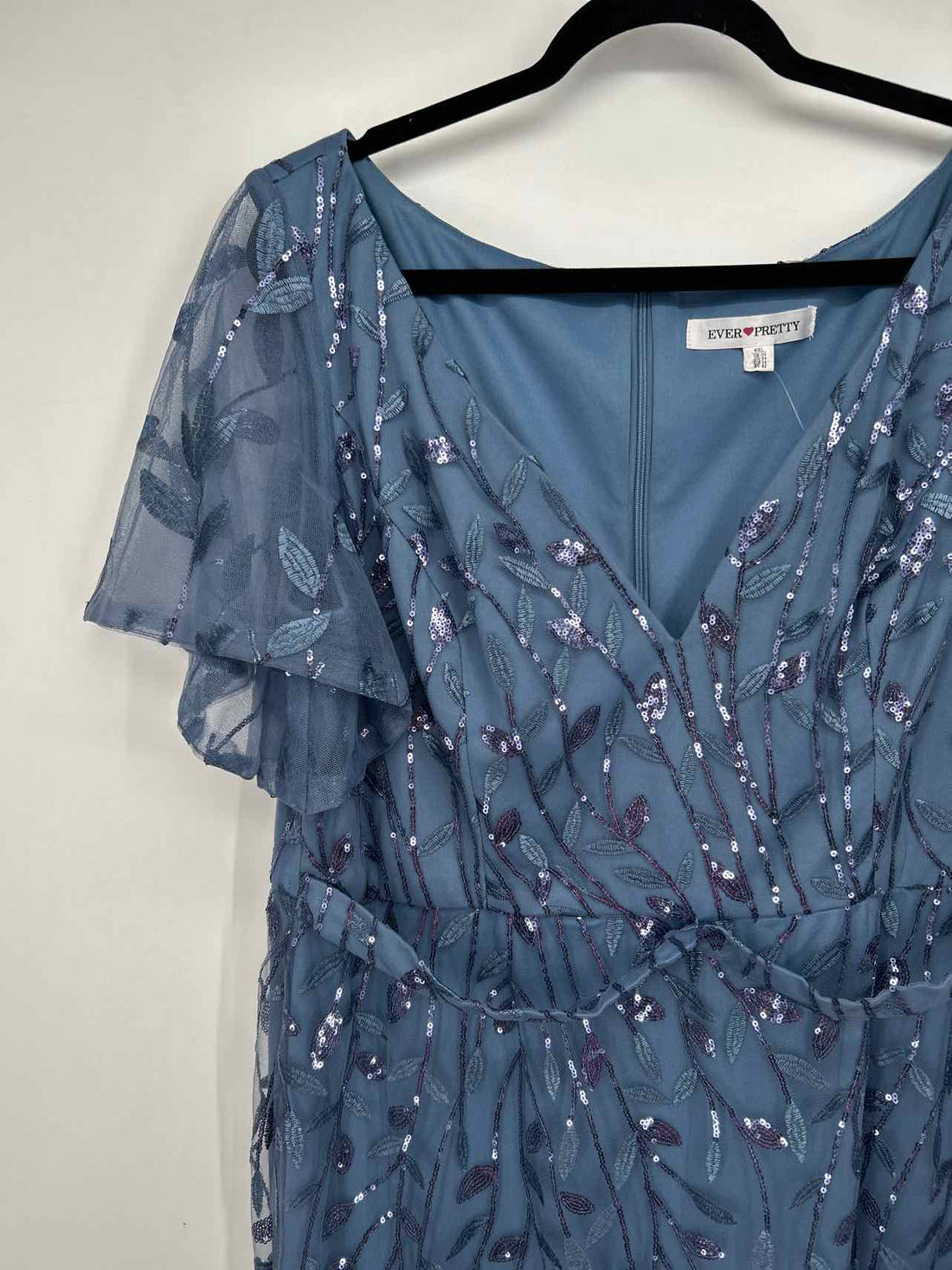 Ever Pretty Size 20 Dusty Blue Mesh & Sequins Short Sleeve Dress