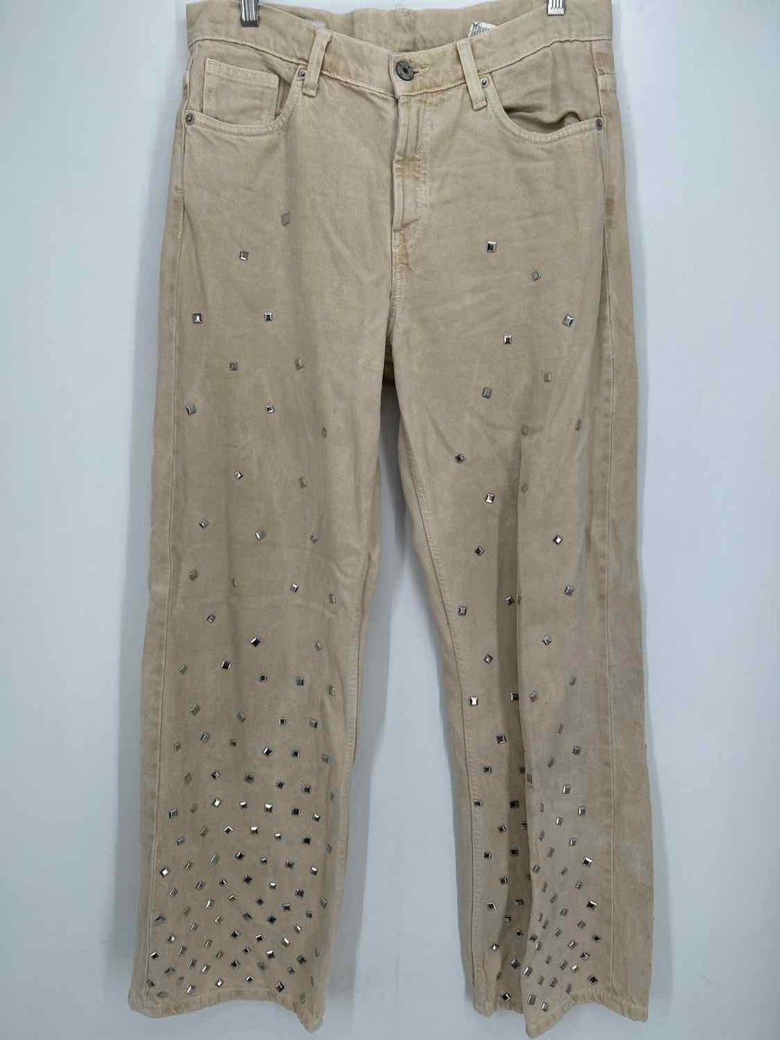 Zara Size 8 Cream Silver Stud Jeans