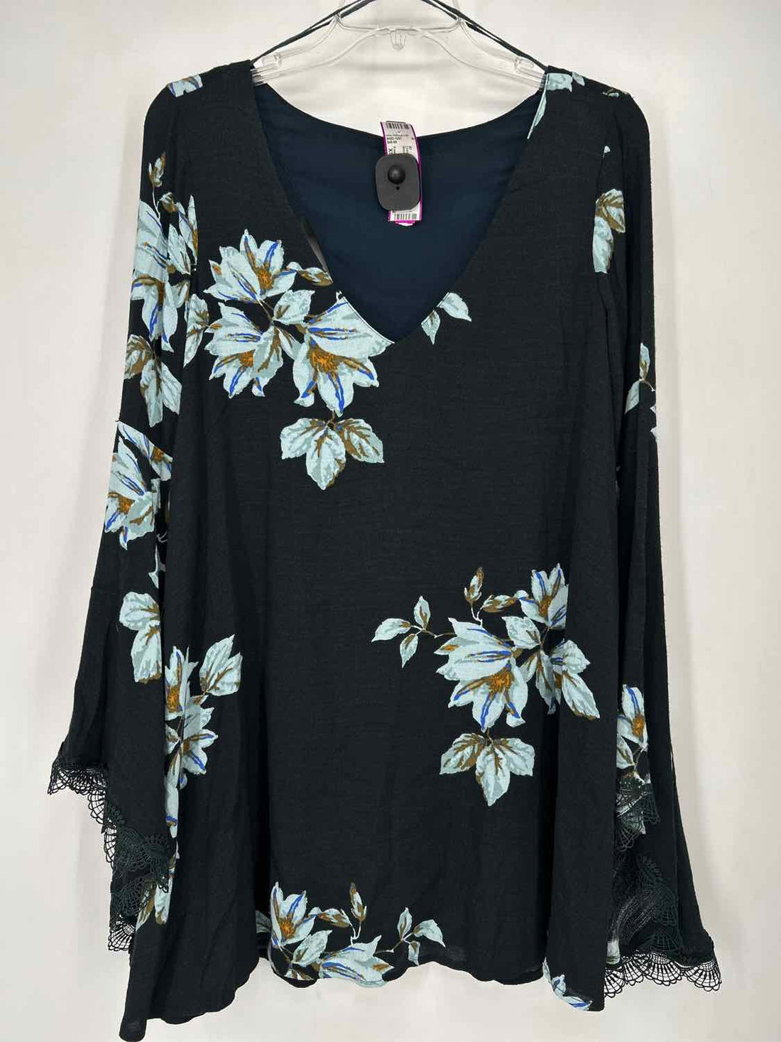 Free People Size XS Black Floral Long Sleeve Dress