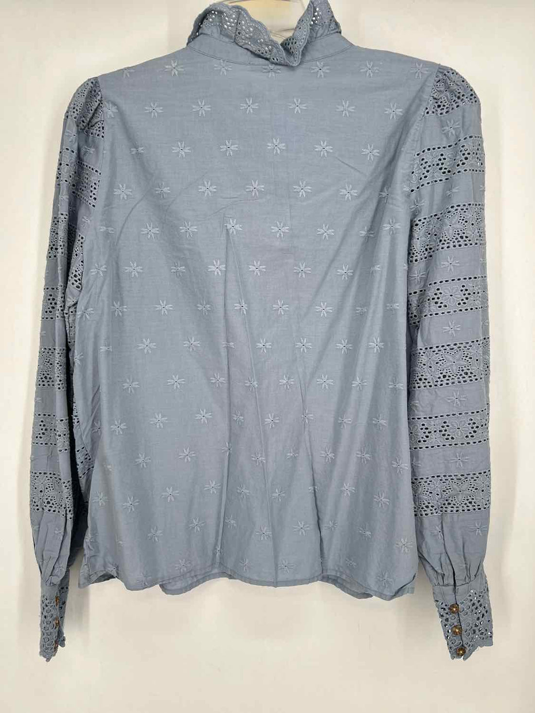 Sezane Size 40(M) Light Blue Eyelet Long Sleeve