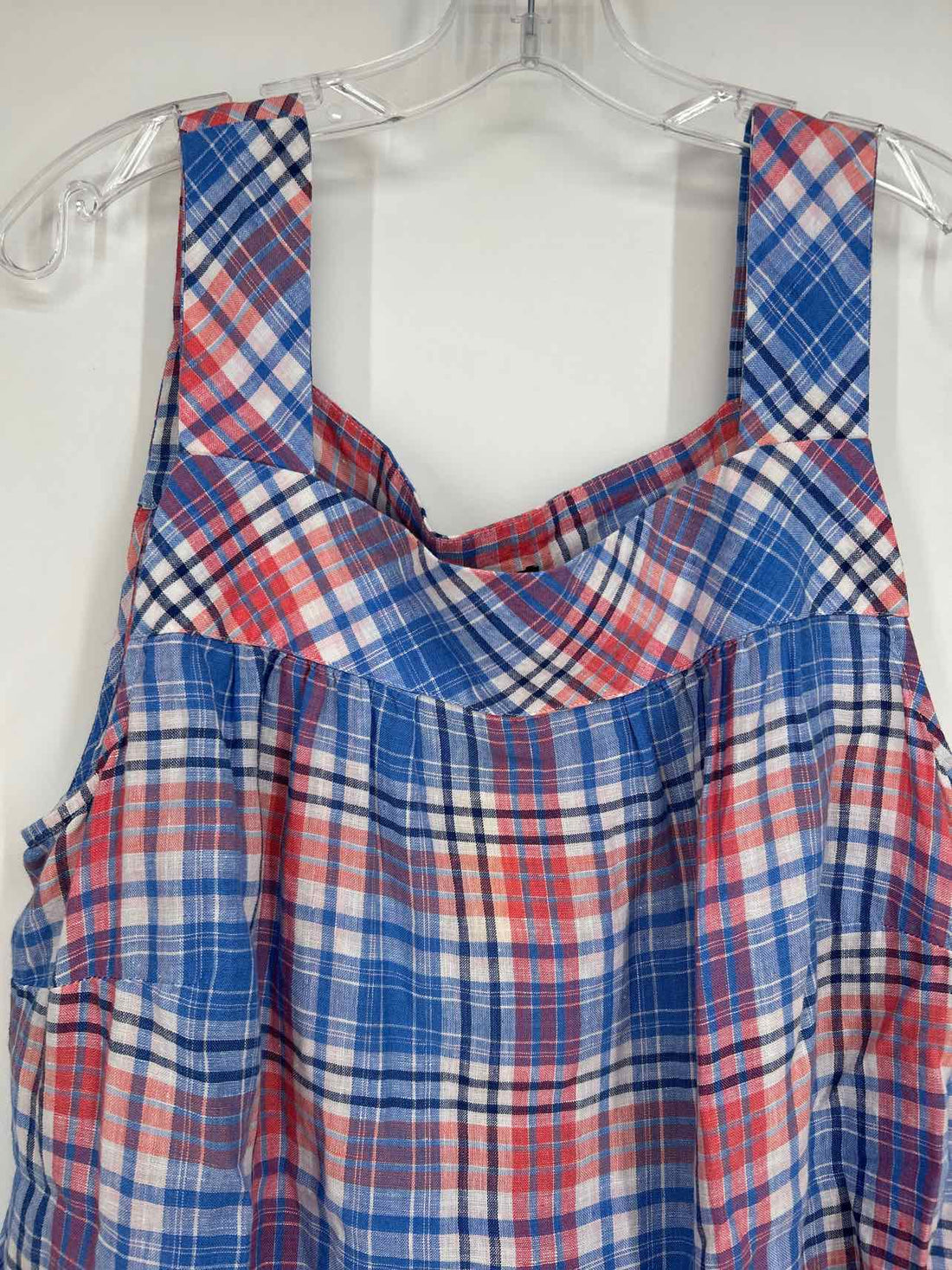 Talbots Size 2X Orange Blue & white gingham Top/Blouse