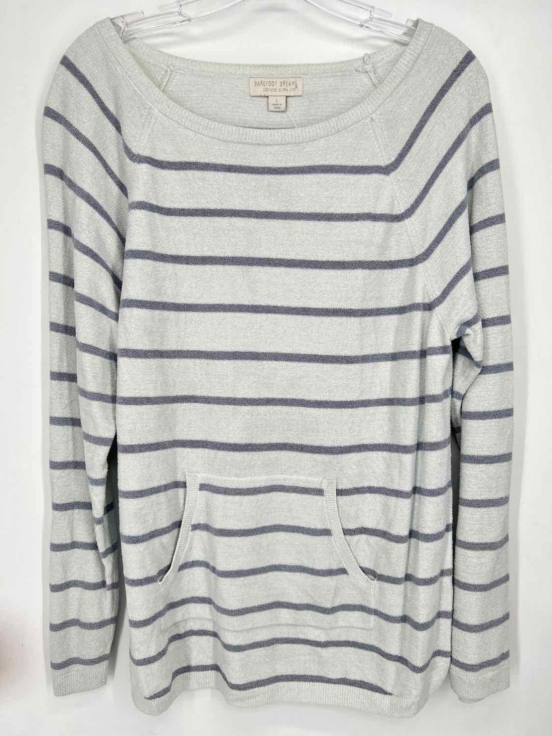 Barefoot Dreams Size L Pale Gray Striped Sweater
