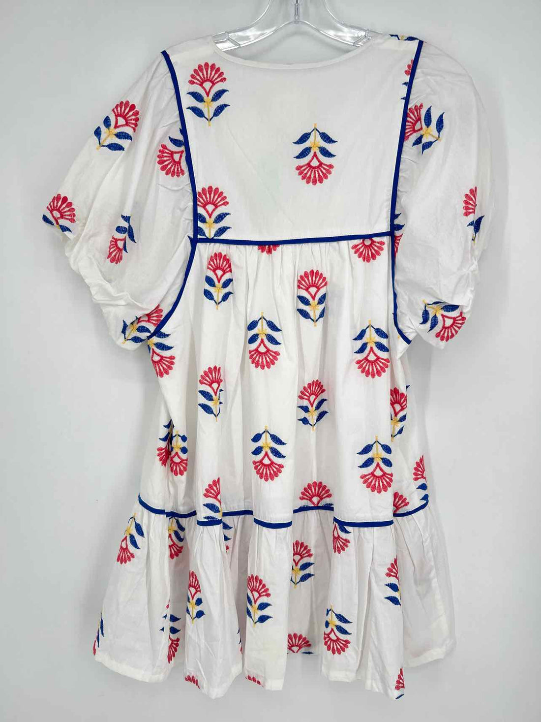 Umgee Size L White Blue & Pink Print Embroidered NWT Dress