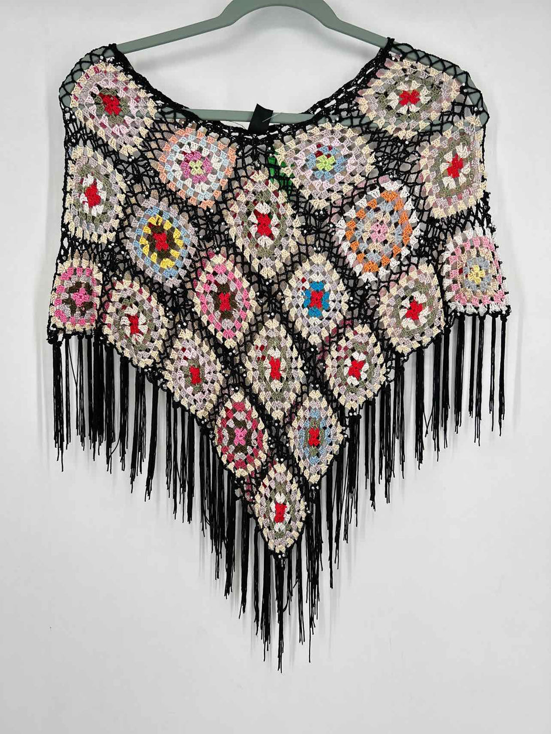 Virtuality Size XS/S Black Multi Crochet Poncho