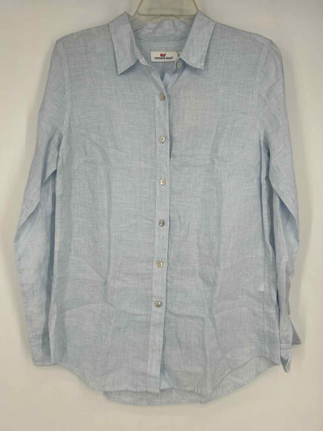 Vineyard Vines Size 2 Light Blue & White Striped Linen Long Sleeve