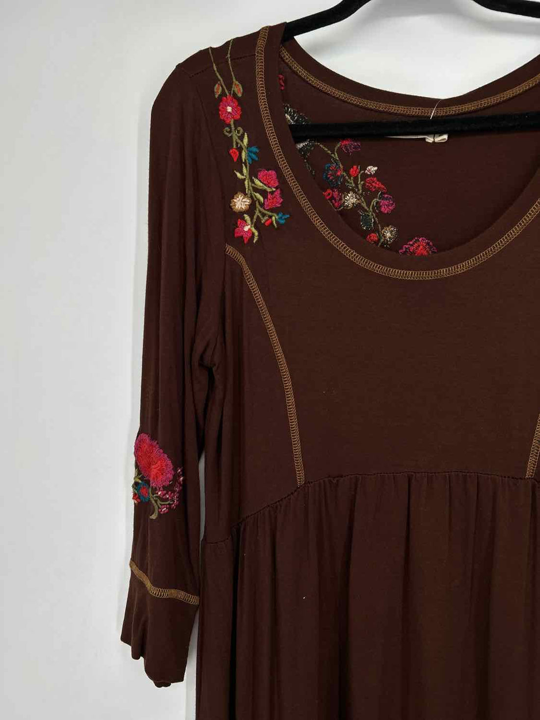 Caite Size M Brown Embroidered Long Sleeve Dress