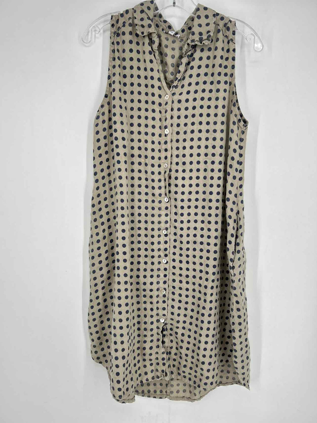 Rosemarine Size M Taupe & Navy Polkadot Linen Sleeveless Dress