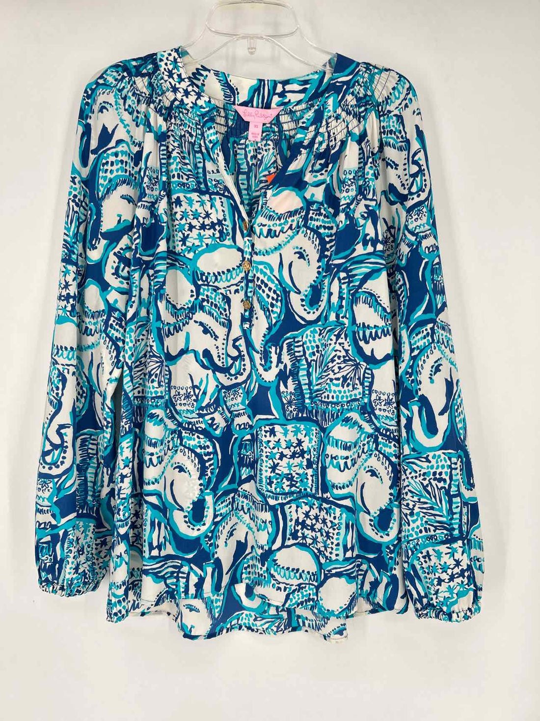 Lilly Pulitzer XS Blue & White Print Silk Lilly Pulitzer Top