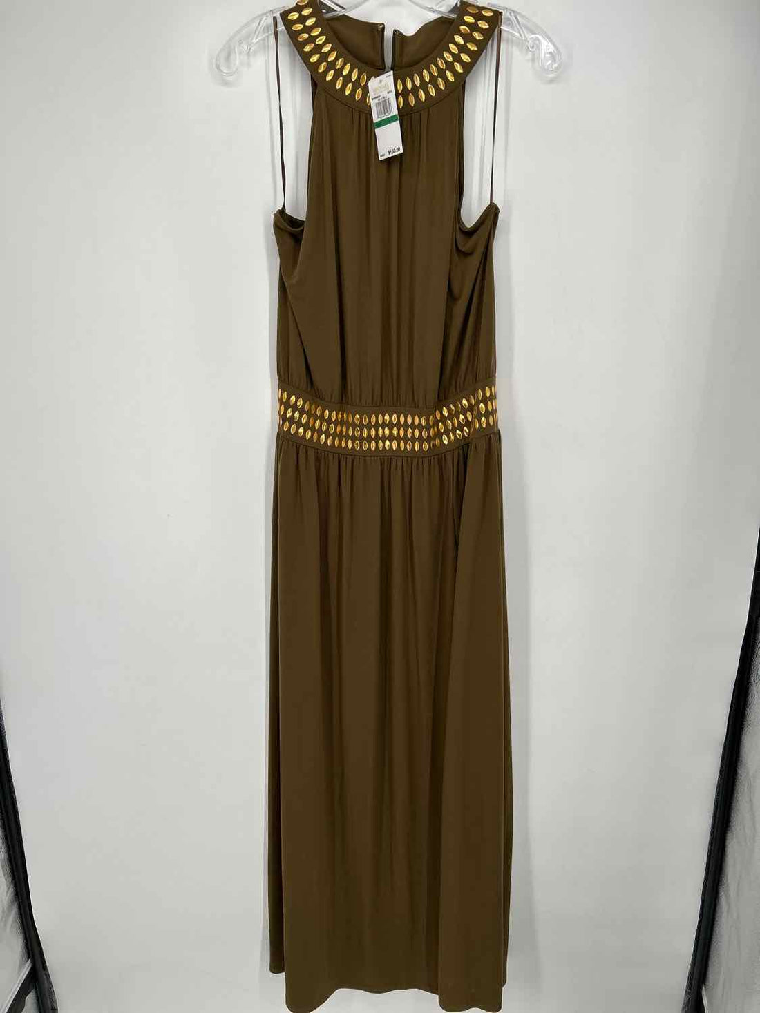 Michael Kors Size L Olive Green Gold Sleeveless Maxi