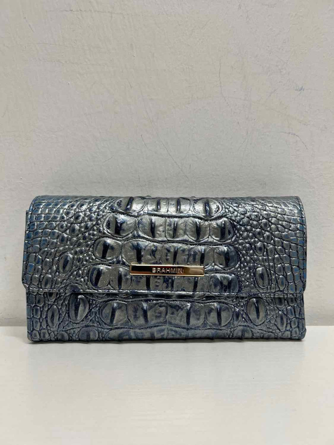 Brahmin Blue Shimmer Croc Embossed Leather Pre Owned Wallet
