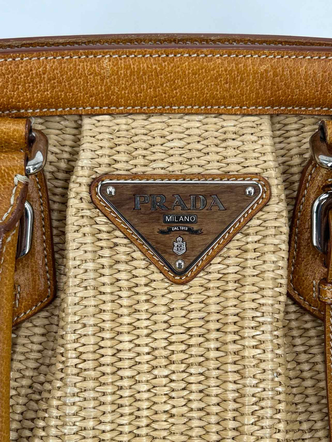 Prada Raffia Leather & Straw Pre Owned LUXURY