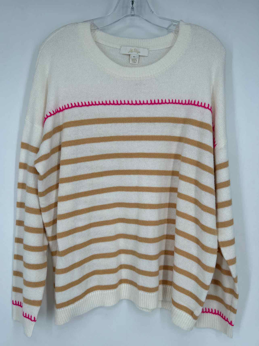 Lilly Pulitzer XL White & Tan Striped Lilly Pulitzer Sweater