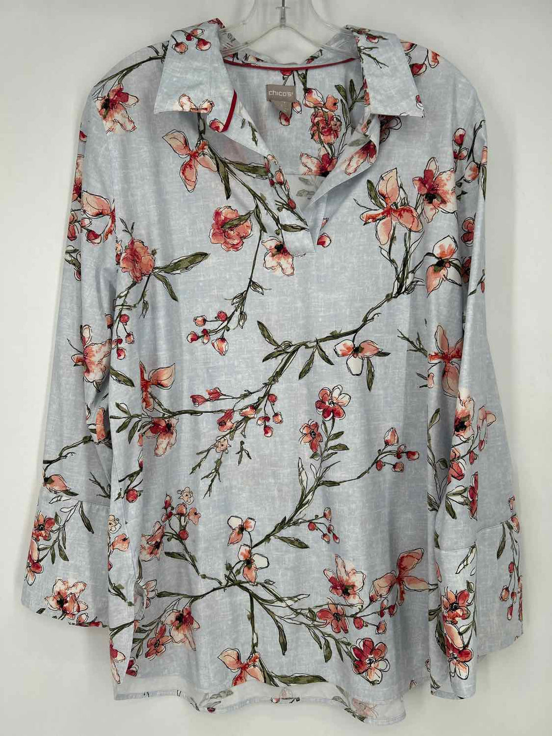 Chicos Size 3(XL) Light Blue & Pink Floral Long Sleeve
