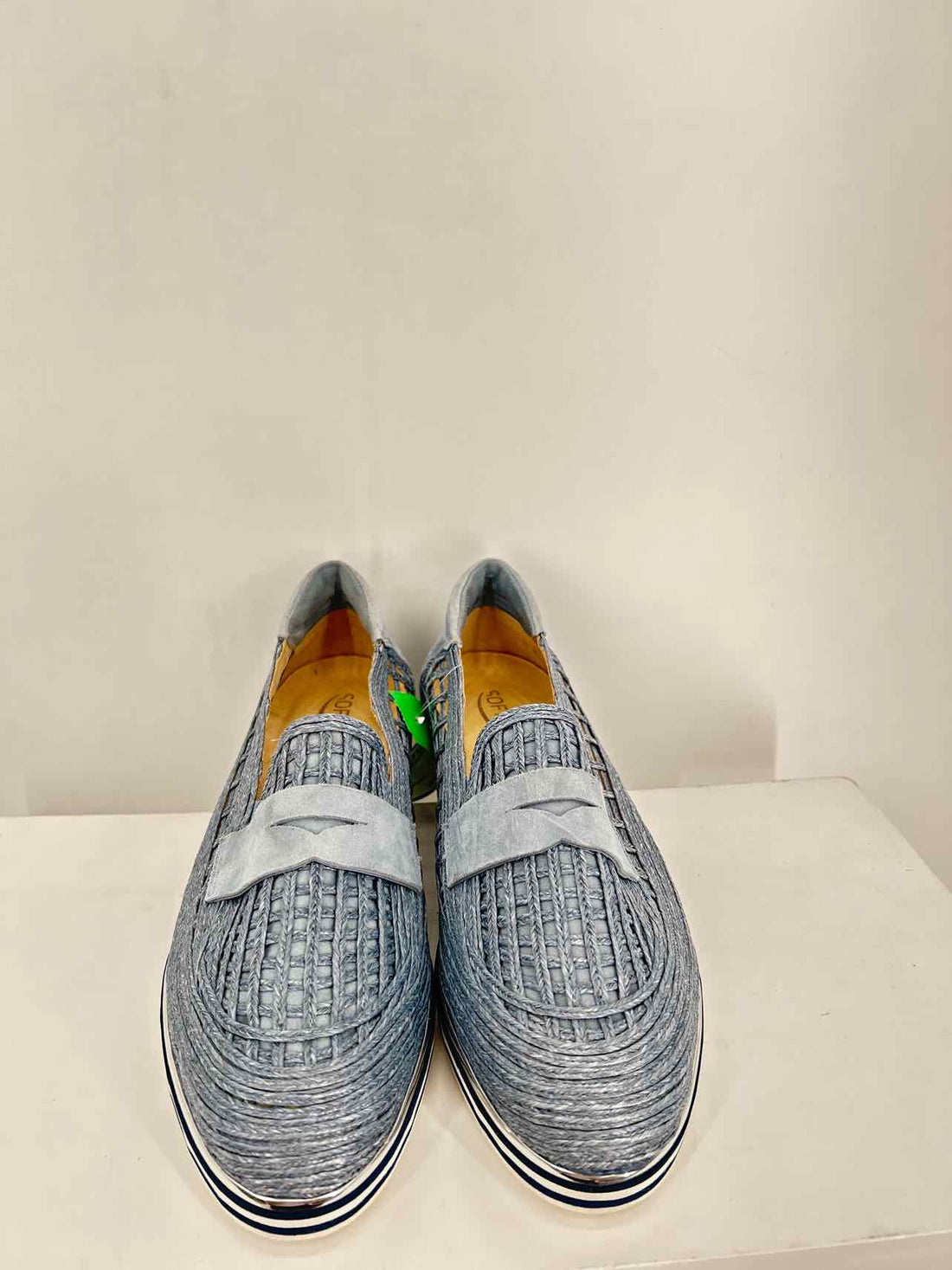 Softwaves Women Size 40 (9-9.5) Light Blue Raffia/Suede Sneakers