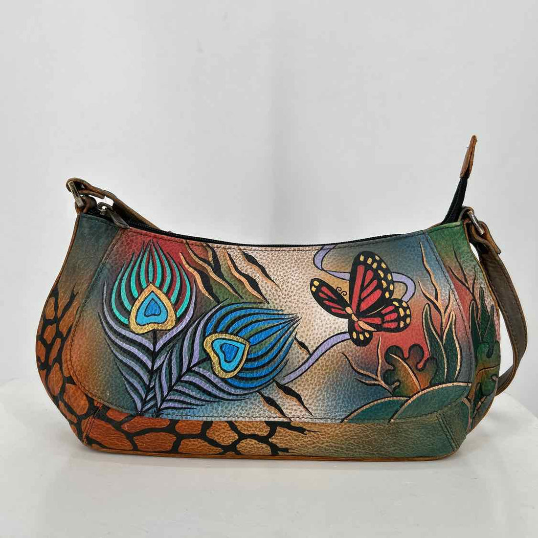 Anuschka Brown painted Pebbled Leather Shoulder