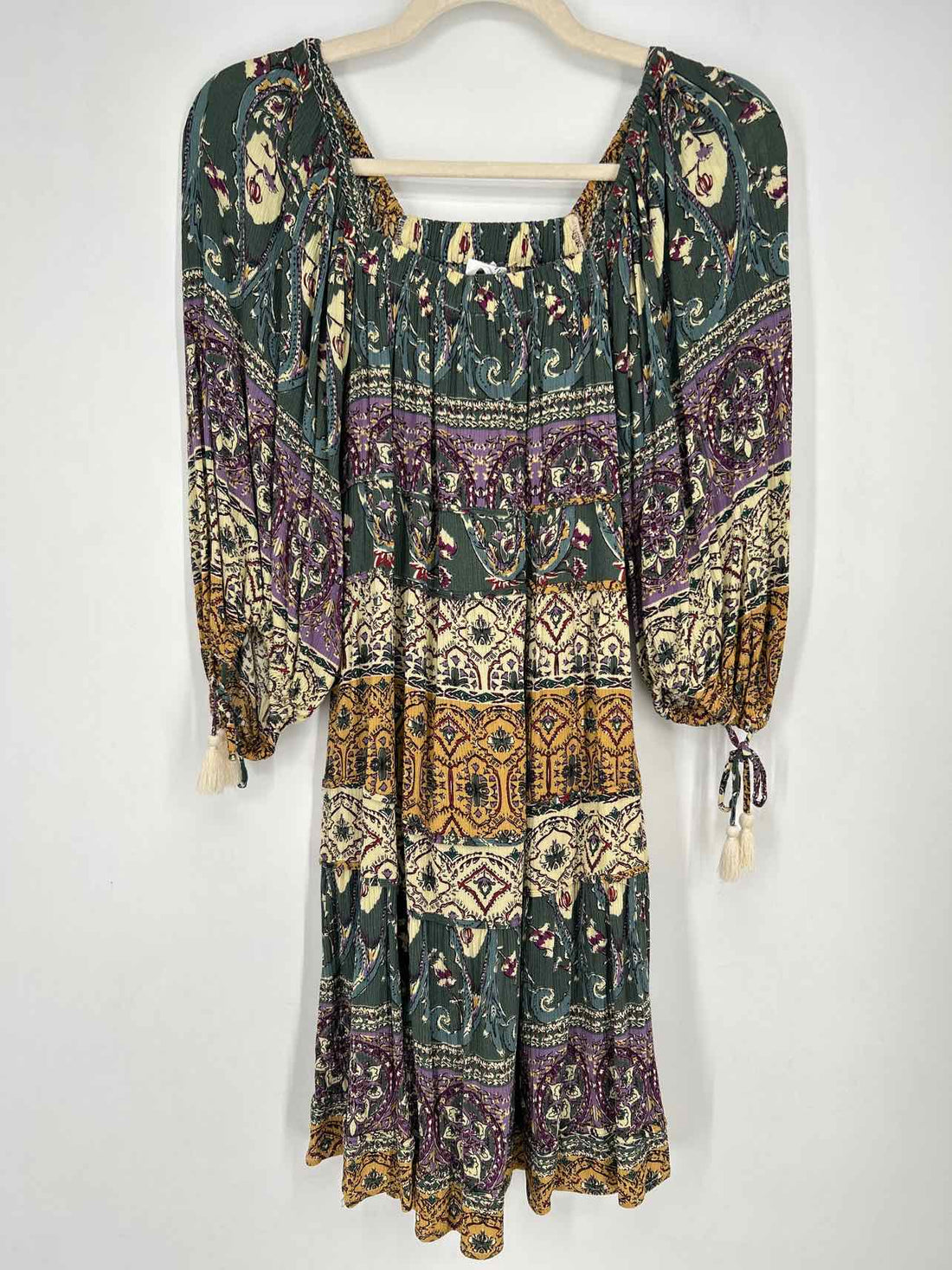 Blu Ivy Size S Dark Green Print Long Sleeve Dress