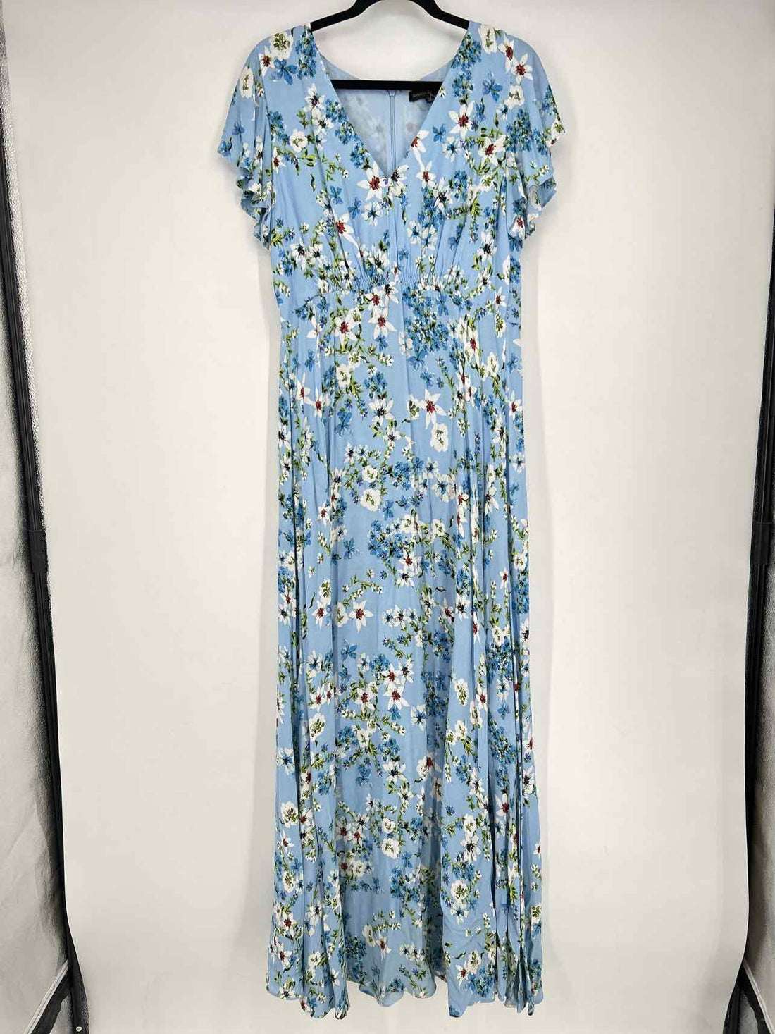 Banana Republic Size 14 Blue Floral Short Sleeve Maxi