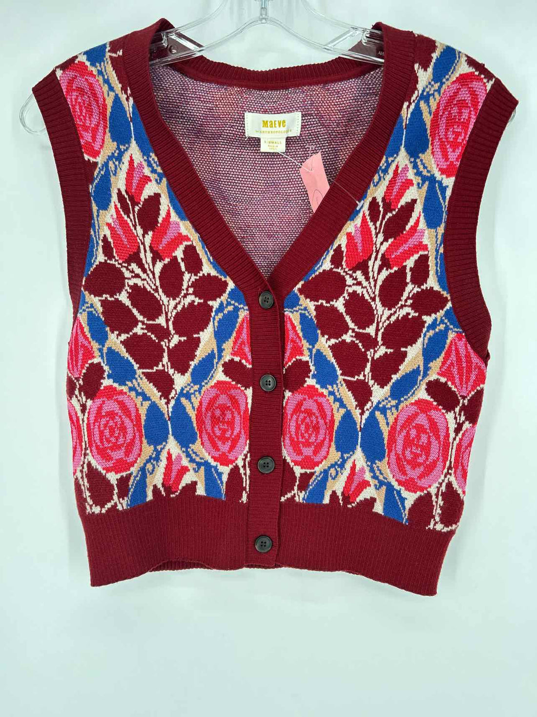 Maeve Size XS Maroon Print Sweater Vest