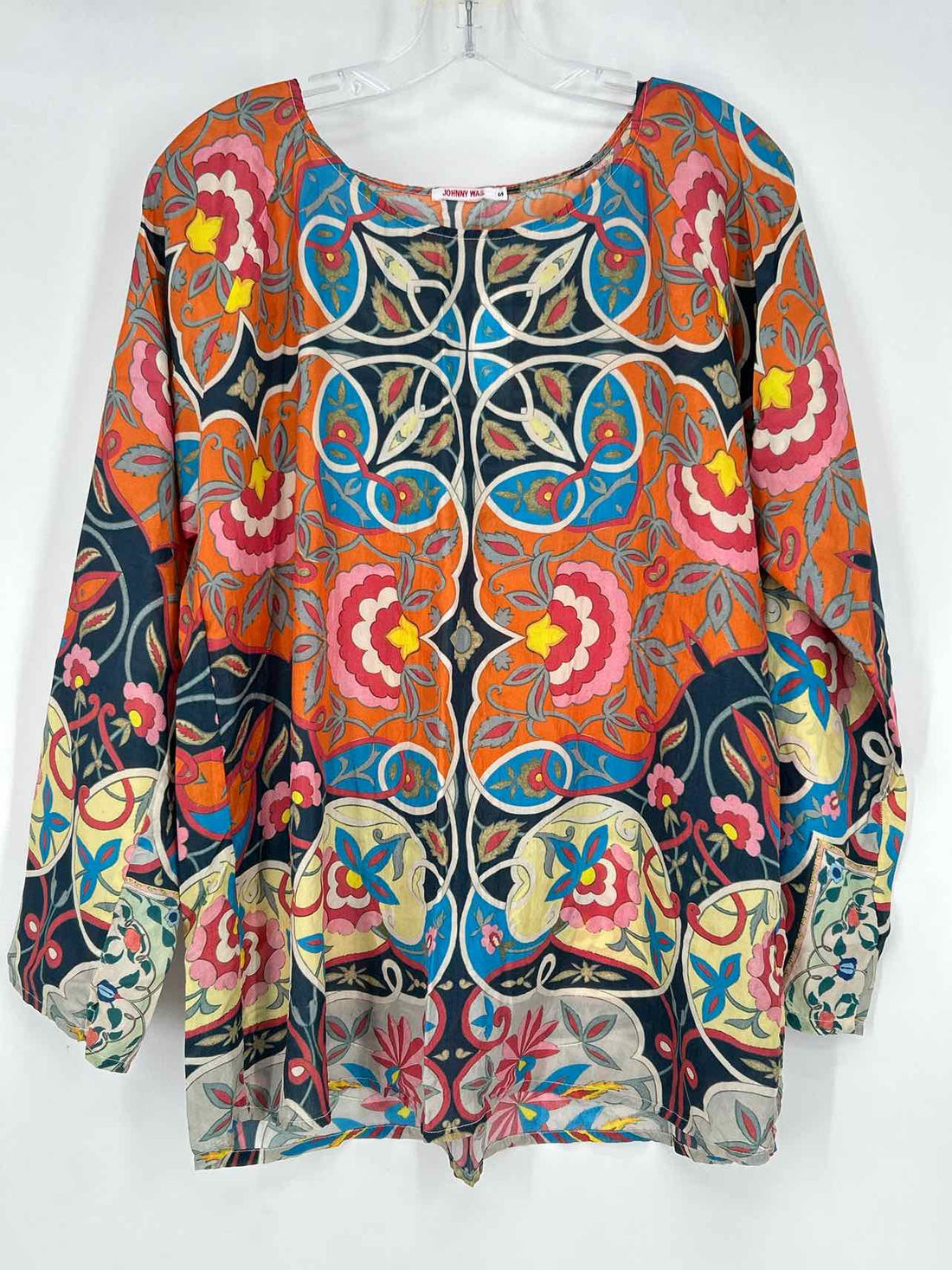 Johnny Was Size S Navy & Orange Floral Silk Long Sleeve