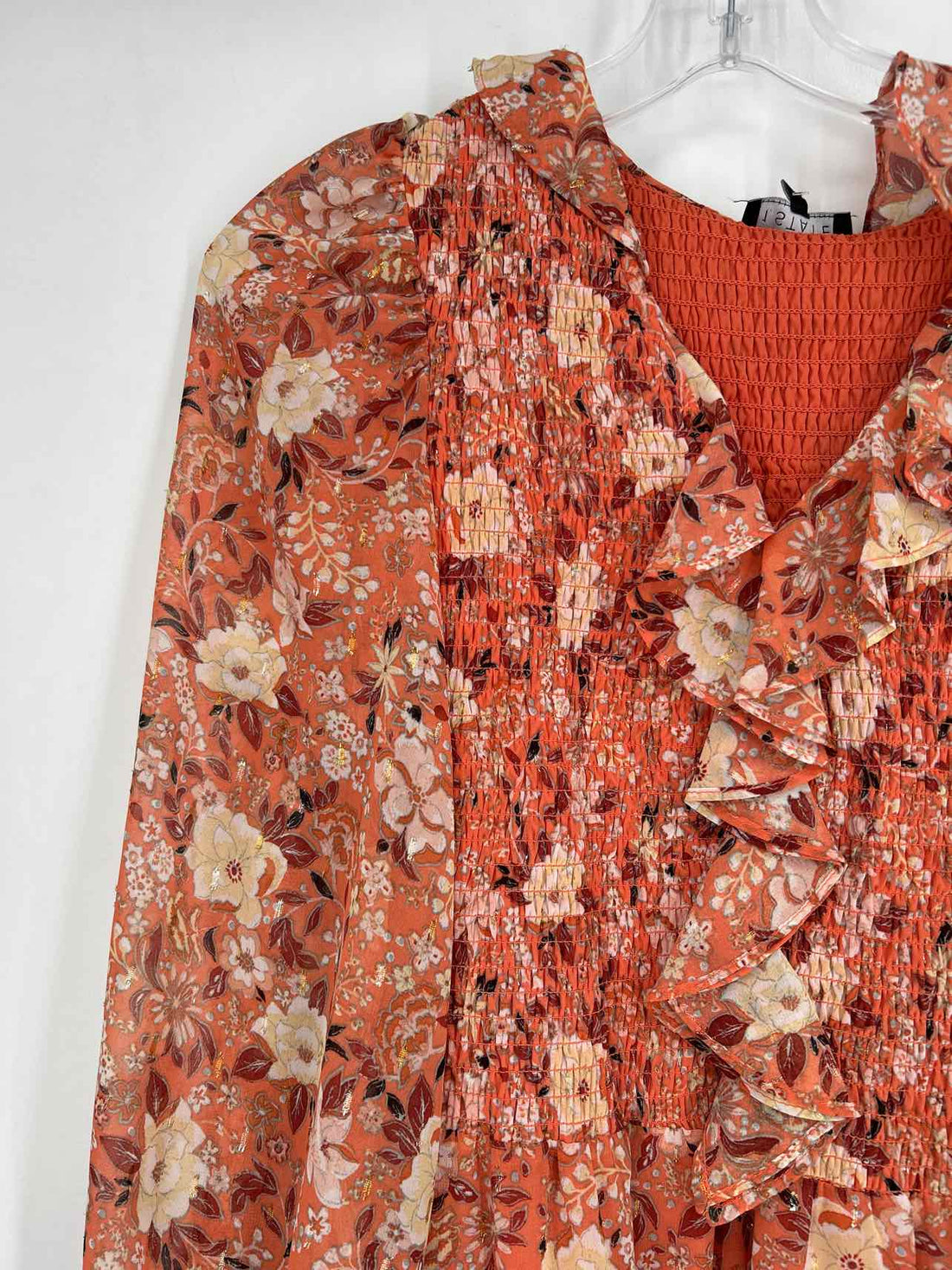 1 State Size M Orange Floral Long Sleeve Dress