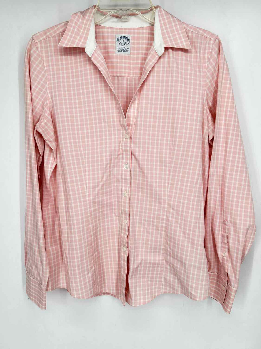 Brooks Brothers Size 8 Pink & White Checkered Cotton Long Sleeve