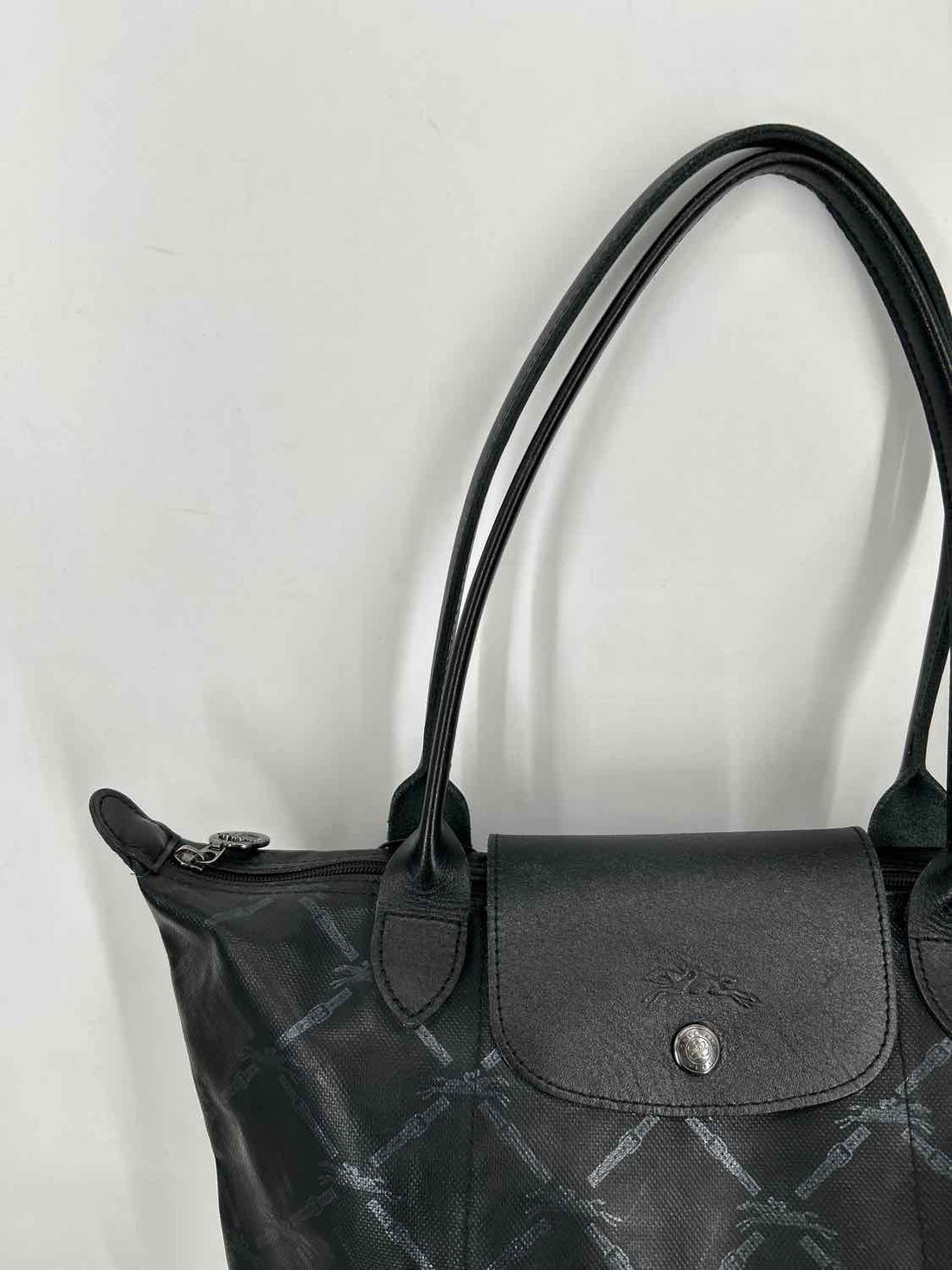 LongChamp Black Print Leather Tote