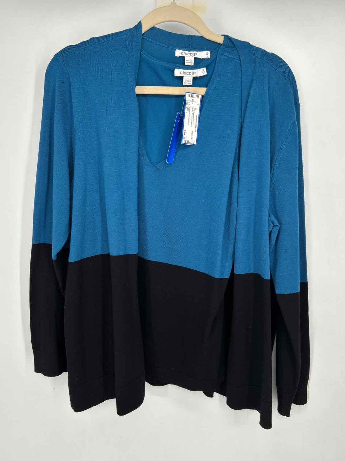 Chicos Size 2(L) Blue & Black 2PC Sweater Set