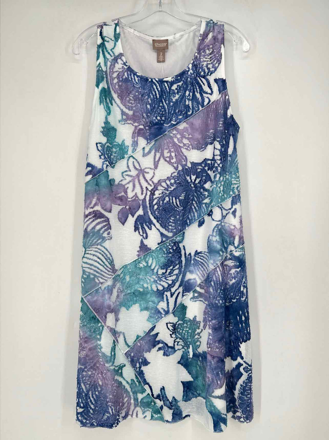 Chicos Size 2/L White & Blue Print NWT Dress