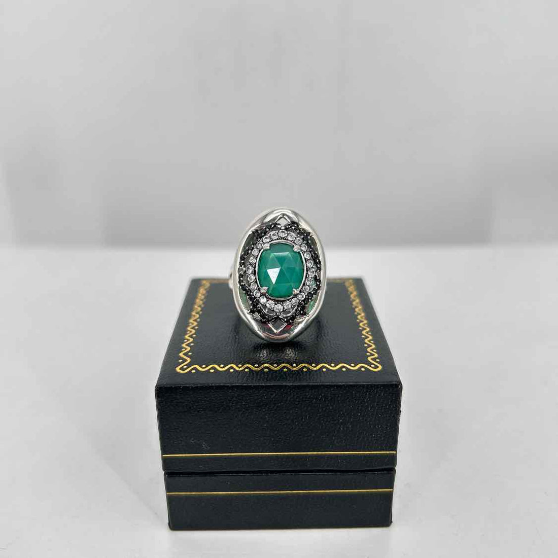 Gabriel & Co Size 8.5 Sterling Silver Green Onyx, Sapphire & Quartz LUXURY