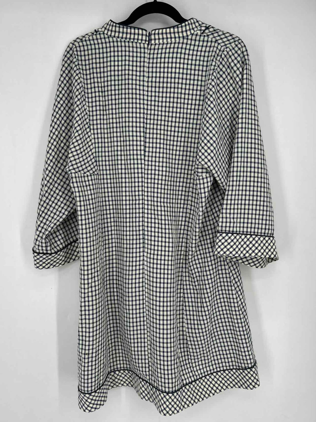 Pomander Place Size L Navy & White Gingham Long Sleeve Dress