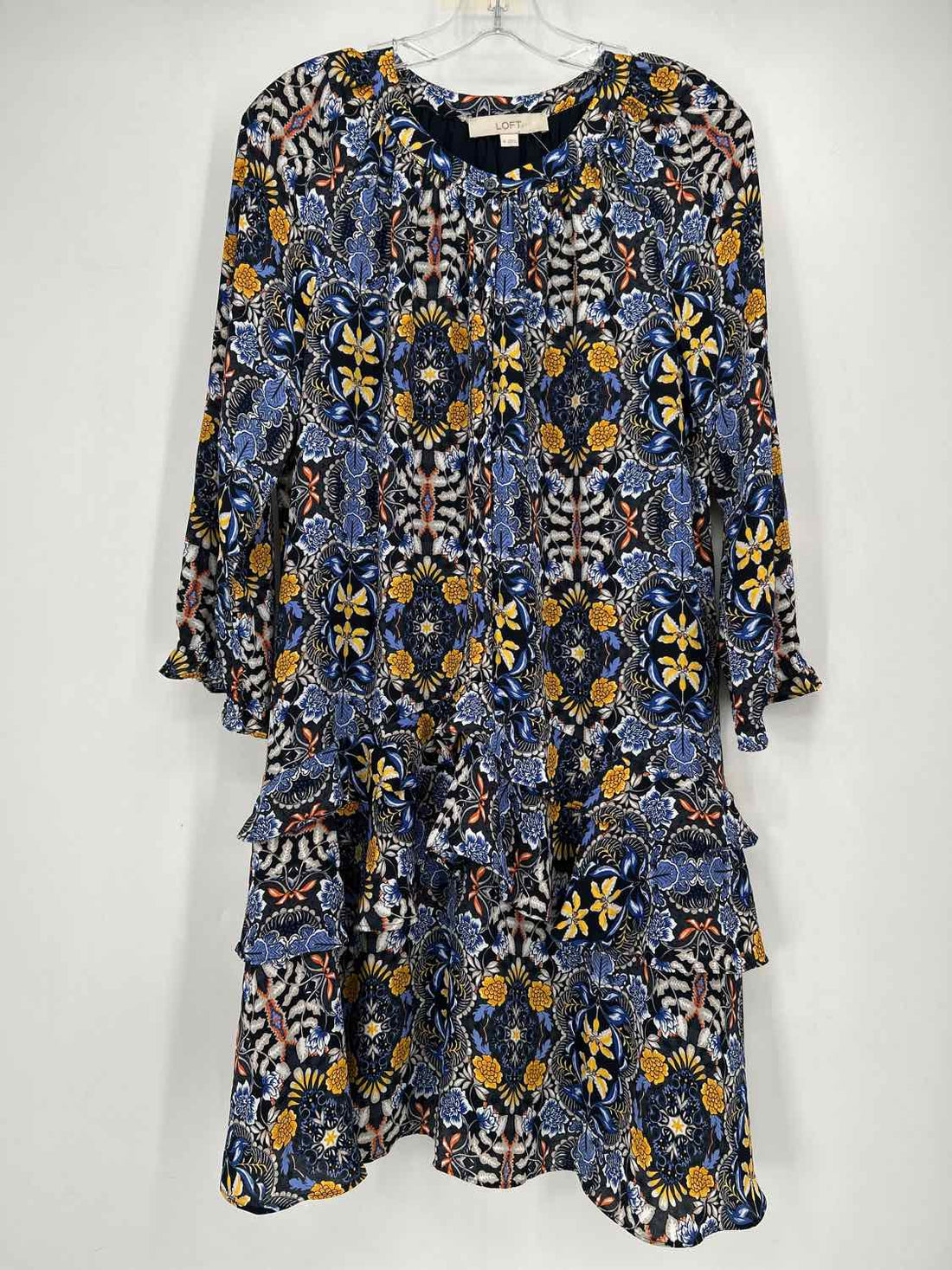 Loft Size M Black Floral Long Sleeve Dress