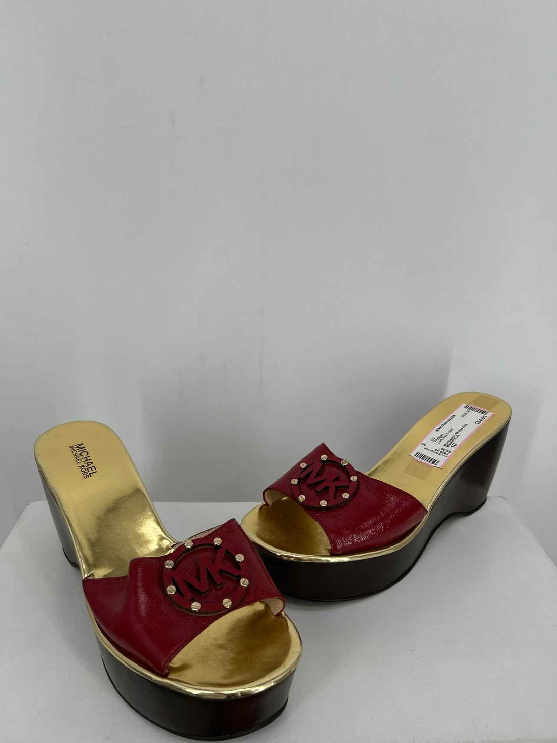 Michael Kors Women Size 10 Dark Red & Gold Wedges