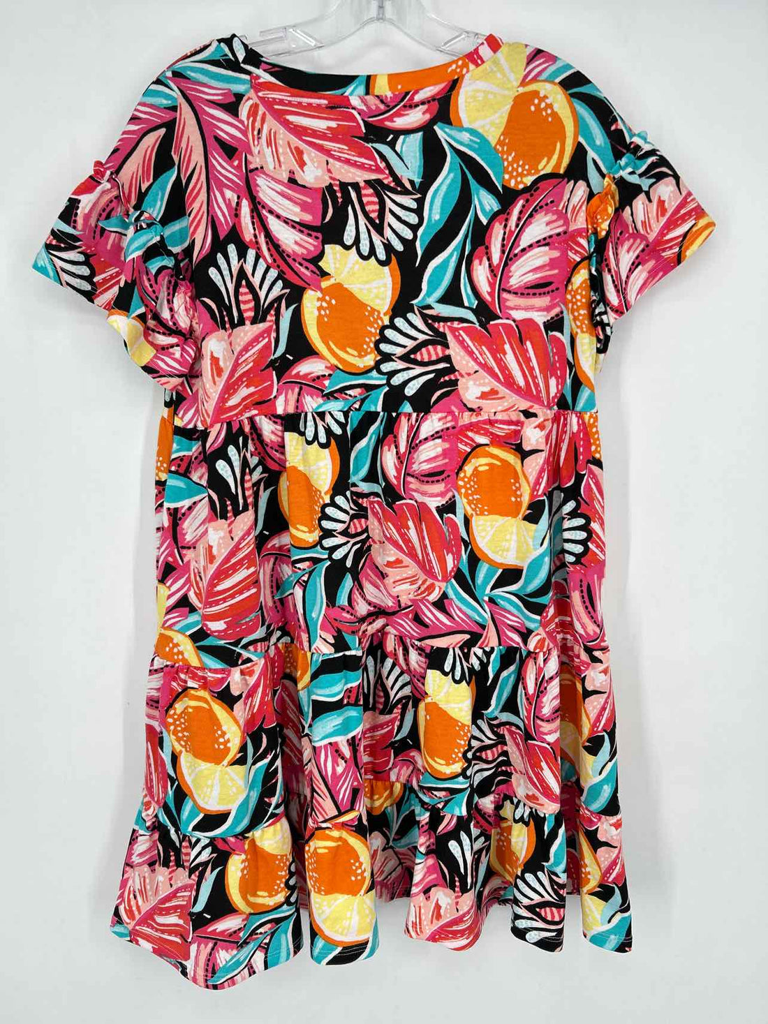 Crown & Ivy Size M Black & Pink Print Short Sleeve Dress