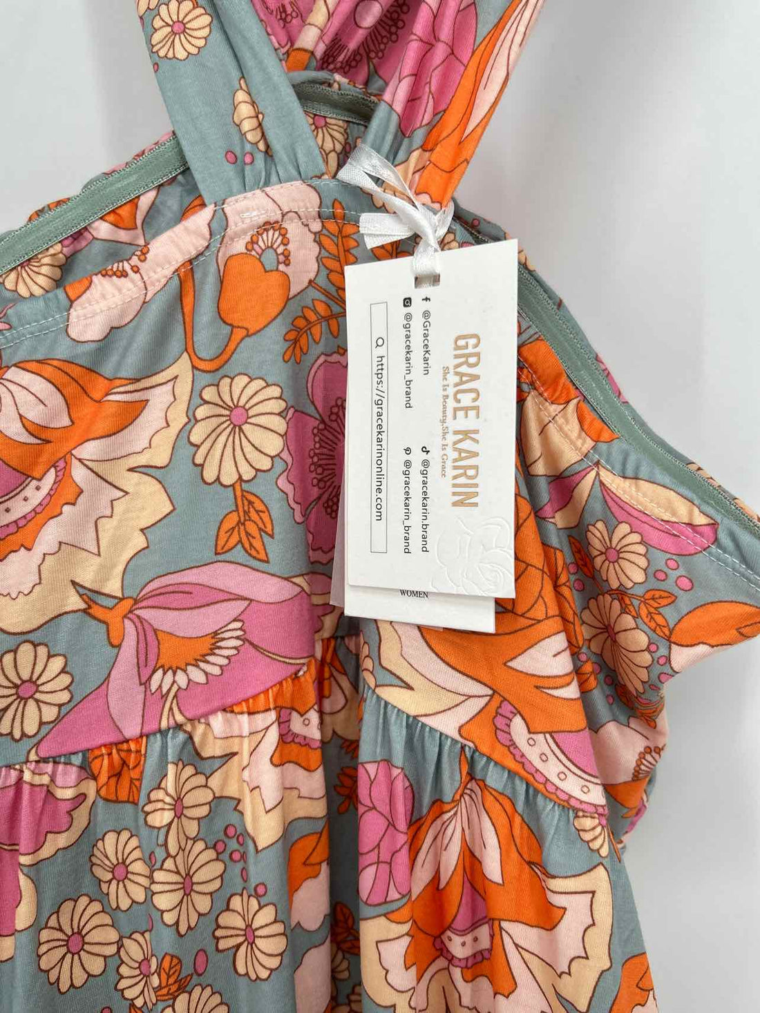 Grace Karin Size M Blue Pink & Orange Floral NWT Dress