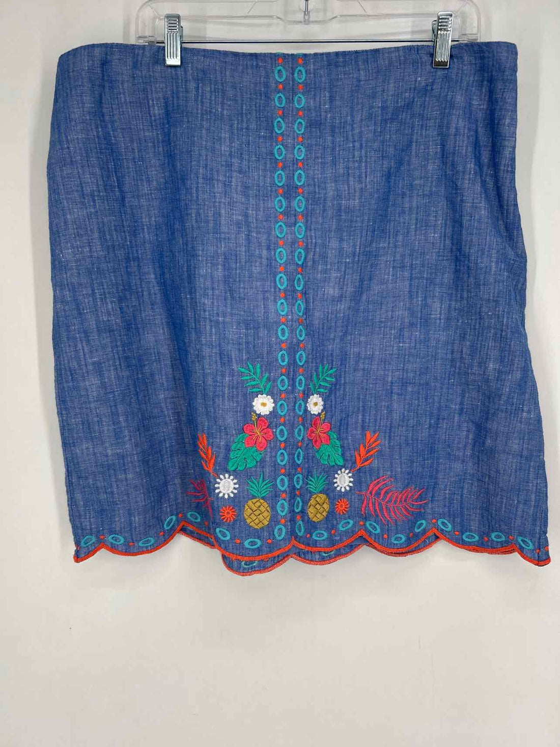 Talbots Size 14 Blue Embroidered Linen/Cotton Skirts