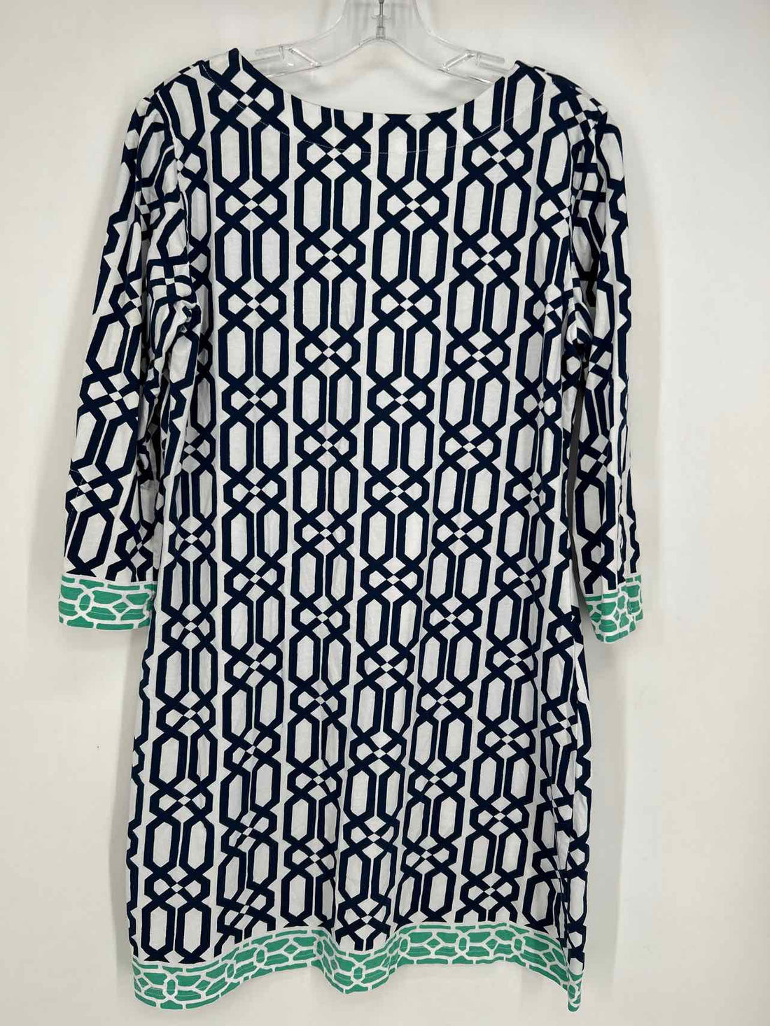 Barbara Gerwit Size L White & Navy Print Dress