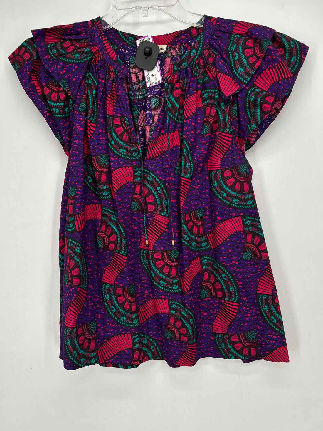 Ulla Johnson Size 0 Purple Print Cotton Short Sleeve