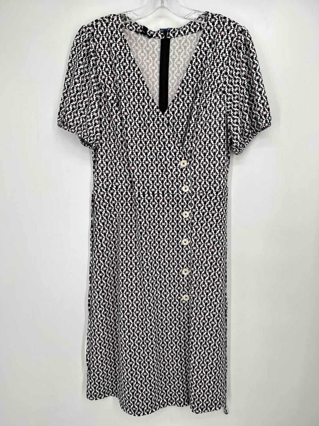 Talbots Size MP White Black & Purple Print Short Sleeve Dress