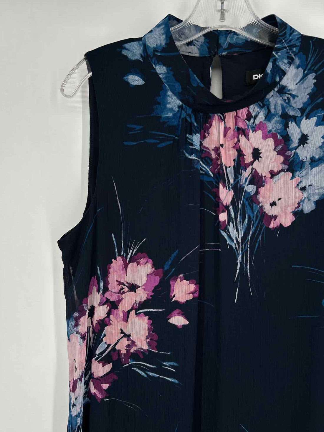 DKNY Size 12 Navy Floral Sleeveless Dress