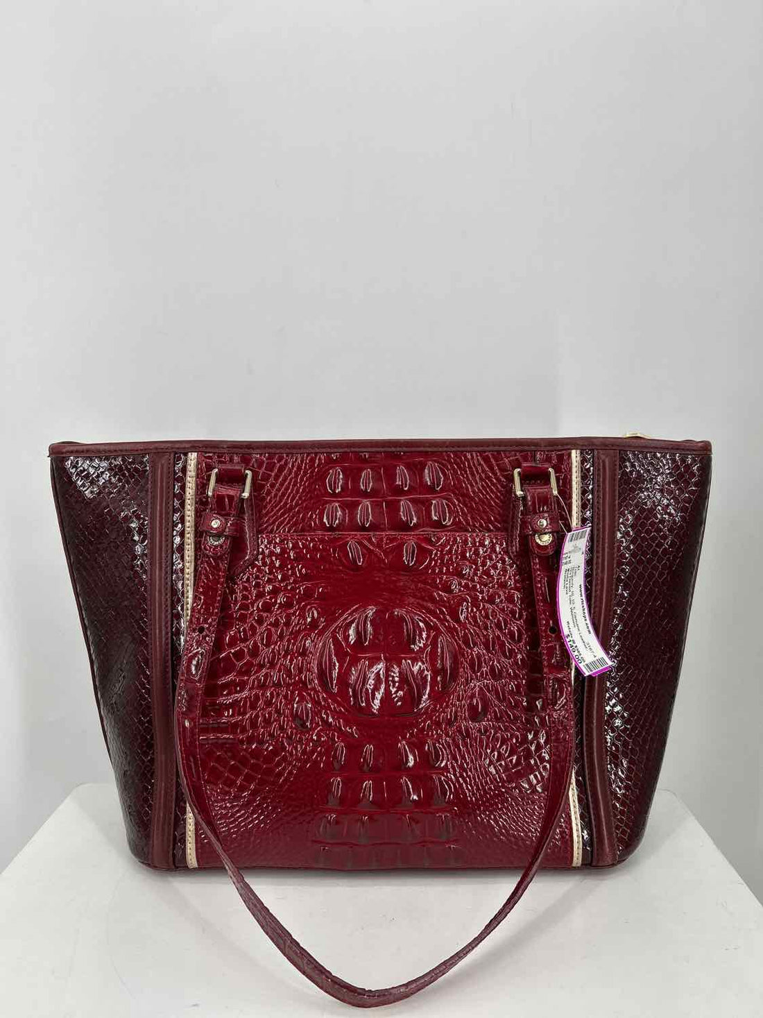 Brahmin Burgundy Genuine Leather Pre Owned Tote