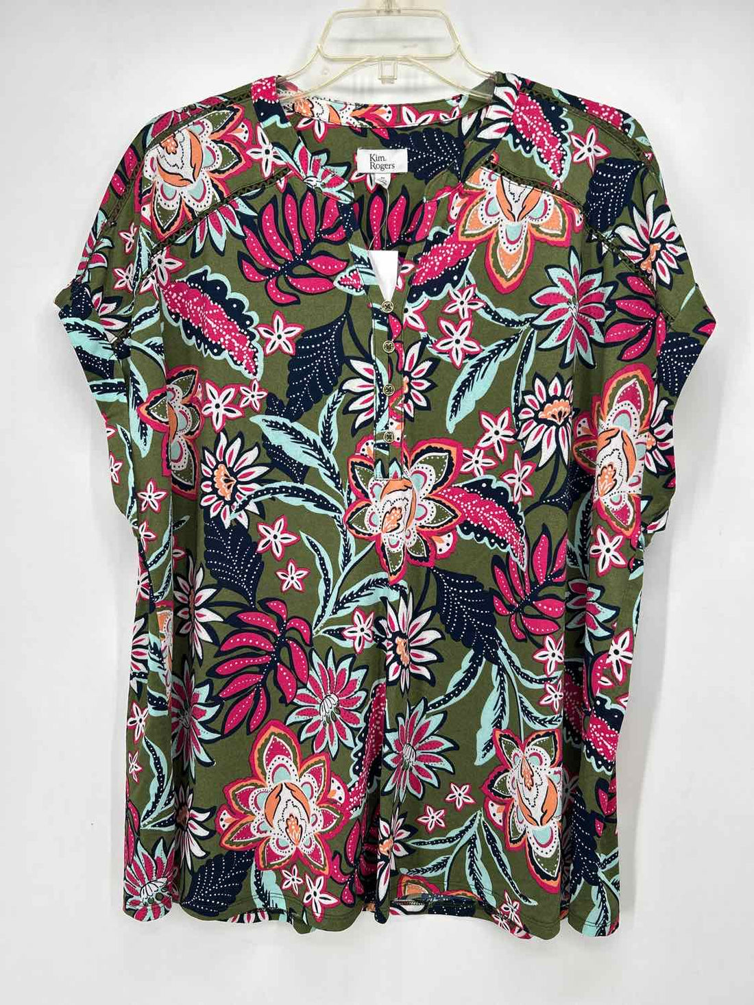 Kim Rogers Size 1X Green Print NWT Top/Blouse