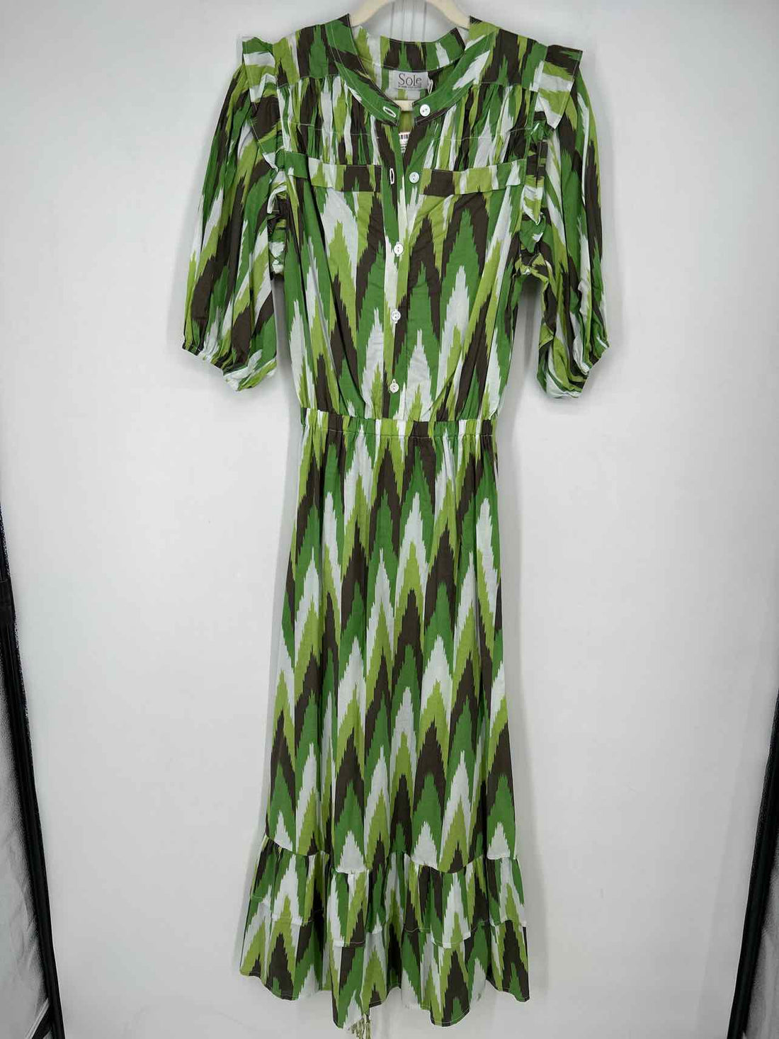 SoLe S Green & White Print New Boutique Dress