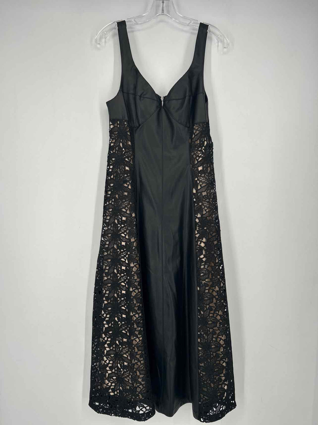 By Anthropologie Size 6 Black Faux Leather & Lace Sleeveless Dress
