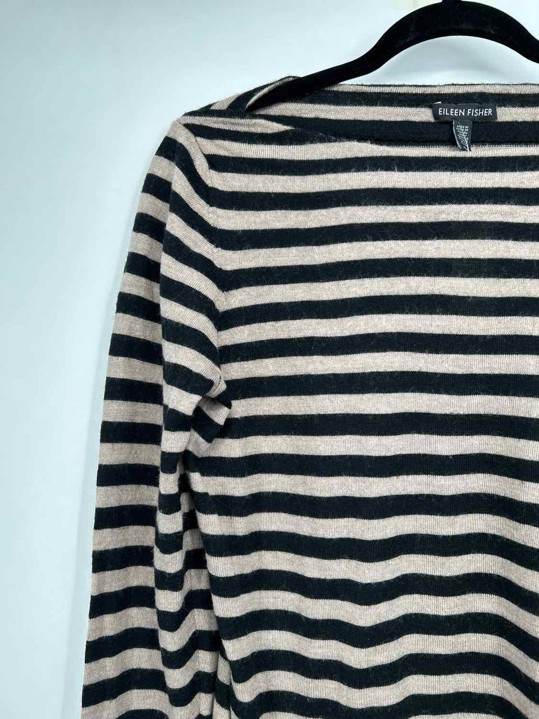 Eileen Fisher Size M Tan & black stripe Merino Wool 100% Long Sleeve