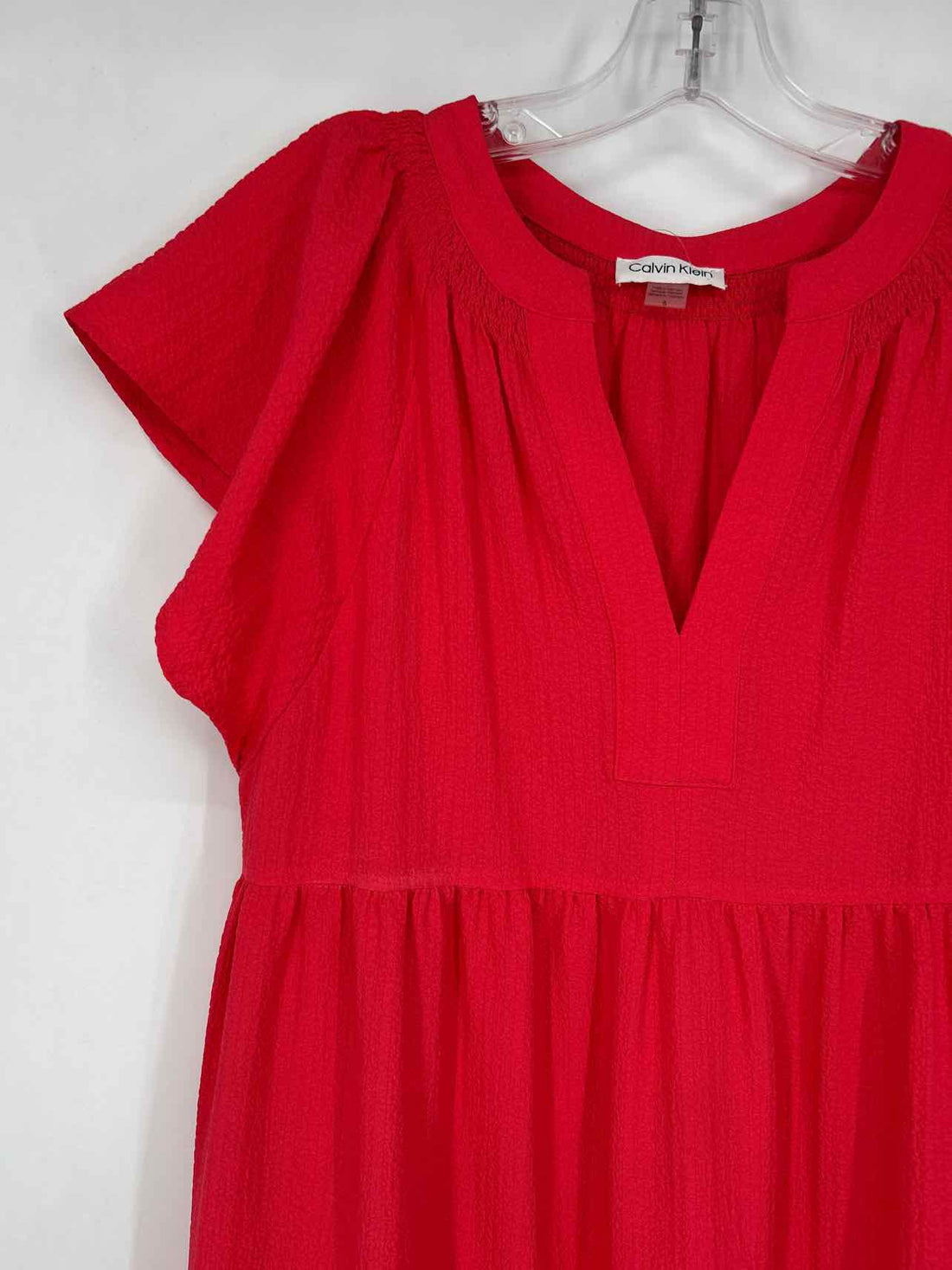 Calvin Klein Size 6 Spicy Coral Textured Short Sleeve Maxi